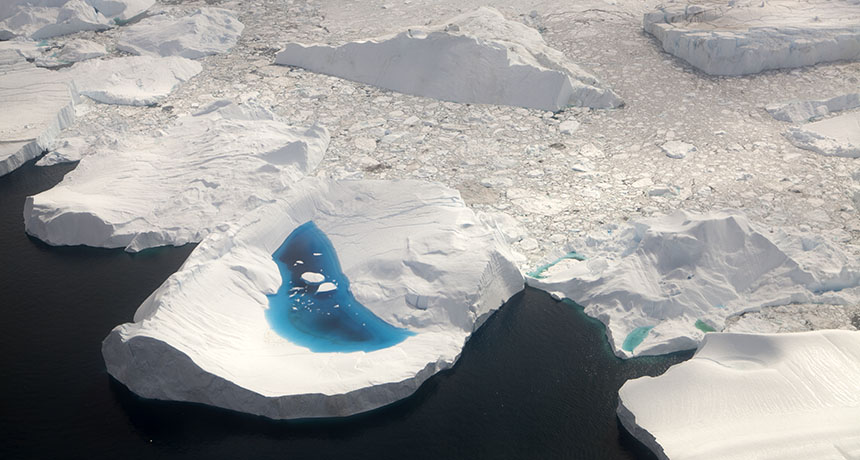 az Ilulissat jégfjord egy darabkája a levegőből
